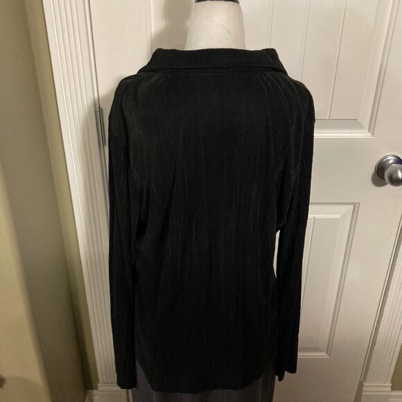 CYRUS Black ribbed button-front shirt corporate goth blouse MEDIUM LARGE XL top - Picture 14 of 14